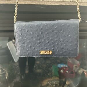 Kate Spade Ostrich purse crossbody chain strap NWOT faux navy blue bag wallet